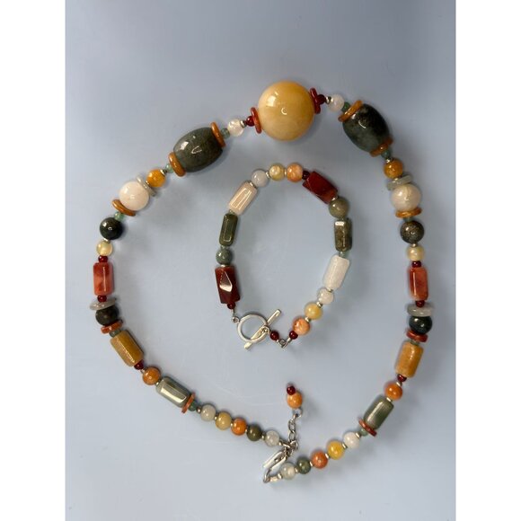 Beggar Beads Sterling Silver Necklace & Bracelet Set Semi-Precious Stones - Picture 5 of 8